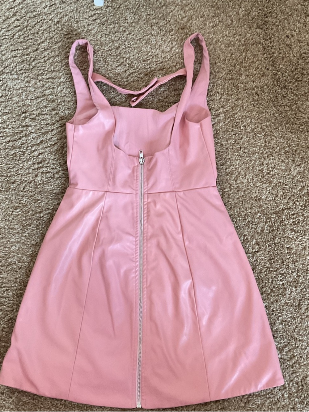 For Love & Lemons Talia Mini Dress Pink Faux Leather Square Neck Small - Picture 6 of 7